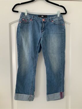 Little Marc Jacobs Cropped Mid-Blue Jeans with Pink Accents